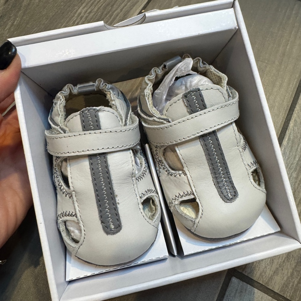 Robeez White and Gray Baby Walker Sandals